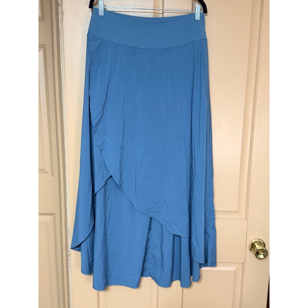Halara High Waisted Asymmetrical Wrap Maxi Skirt Blue Large Tulip Hem Activewear